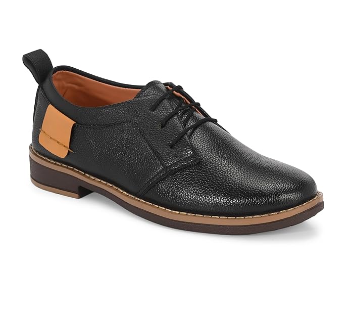 Karigar's Classic Oxford Men's Formal Shoes, Black Faux Leather Shoes for Office