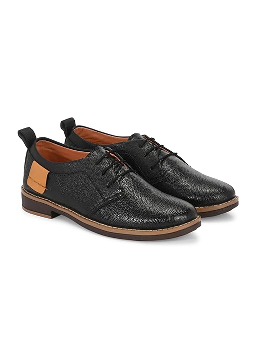 Karigar's Classic Oxford Men's Formal Shoes, Black Faux Leather Shoes for Office